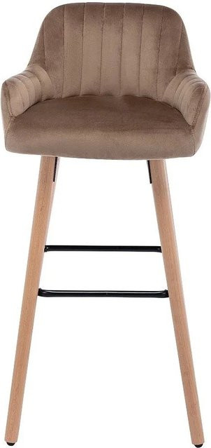 Vente-unique Barhocker Eleana in Beige mit Samtbezug und Buchenholz im skandinavischen Design, Höhe: 75 cm, Breite: 47 cm - Bild 1