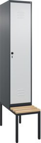 C+P Spind Classic PLUS Garderobenschrank mit Sitzbank, 1 Abteil, B/T/H: 212,0 x 40,0 x 81,5 cm, Grau, mit 4 Garderobenhaken und Sicherheits-Drehriegel - Bild 1