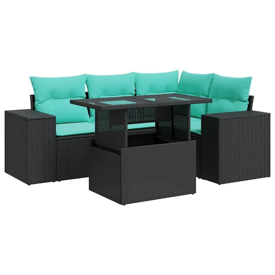 vidaXL 5-teilige Garten-Sofagarnitur aus Poly-Rattan mit Kissen in Schwarz - Bild 2