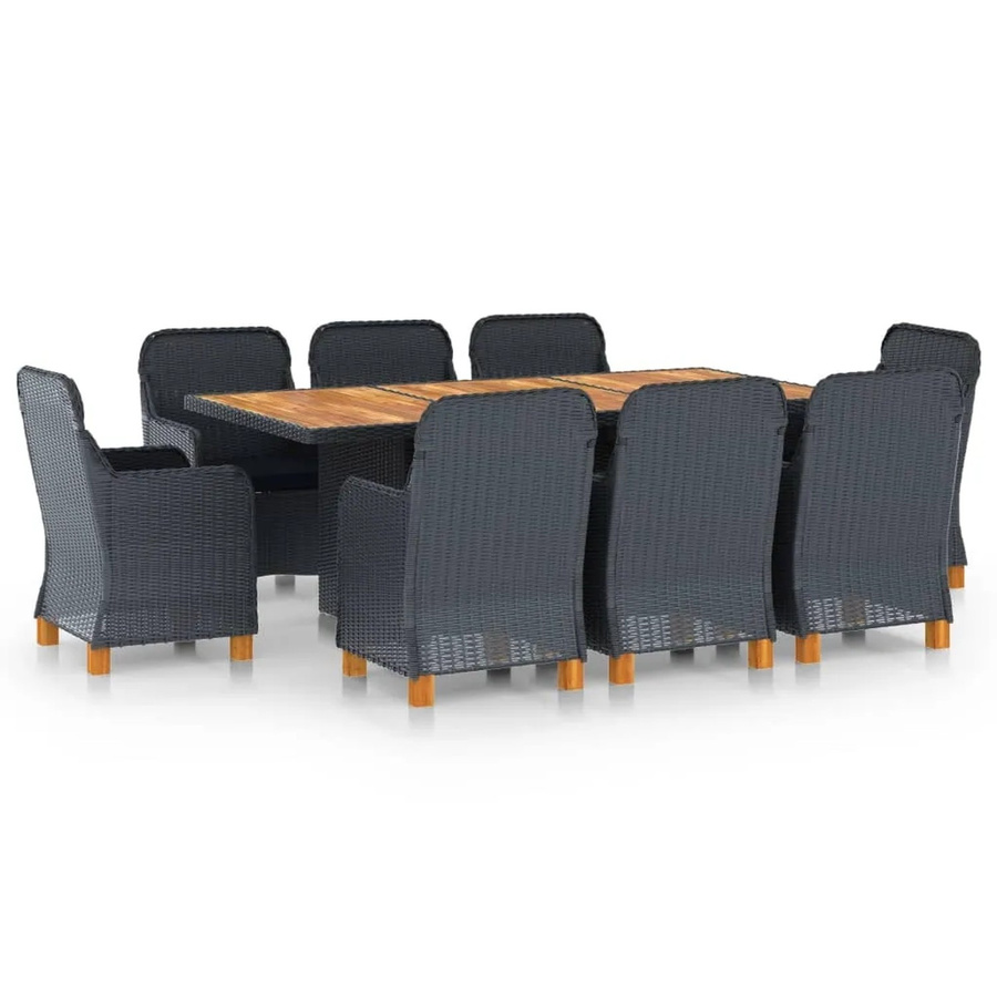 vidaXL 9-tlg Garten-Essgruppe aus Poly Rattan und Akazienholz in Dunkelgrau Modell 6 - Bild 2