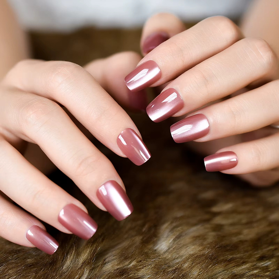 iMABC Nägel zum Aufdrücken, Cateyes, Khaki, Glänzend, 30 Stück, Damen - Bild 1