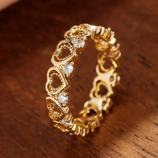 Bamos Fingerringe Hohle Herzen, Kupfer, Gold, Zirkonia, Damen - Bild 1