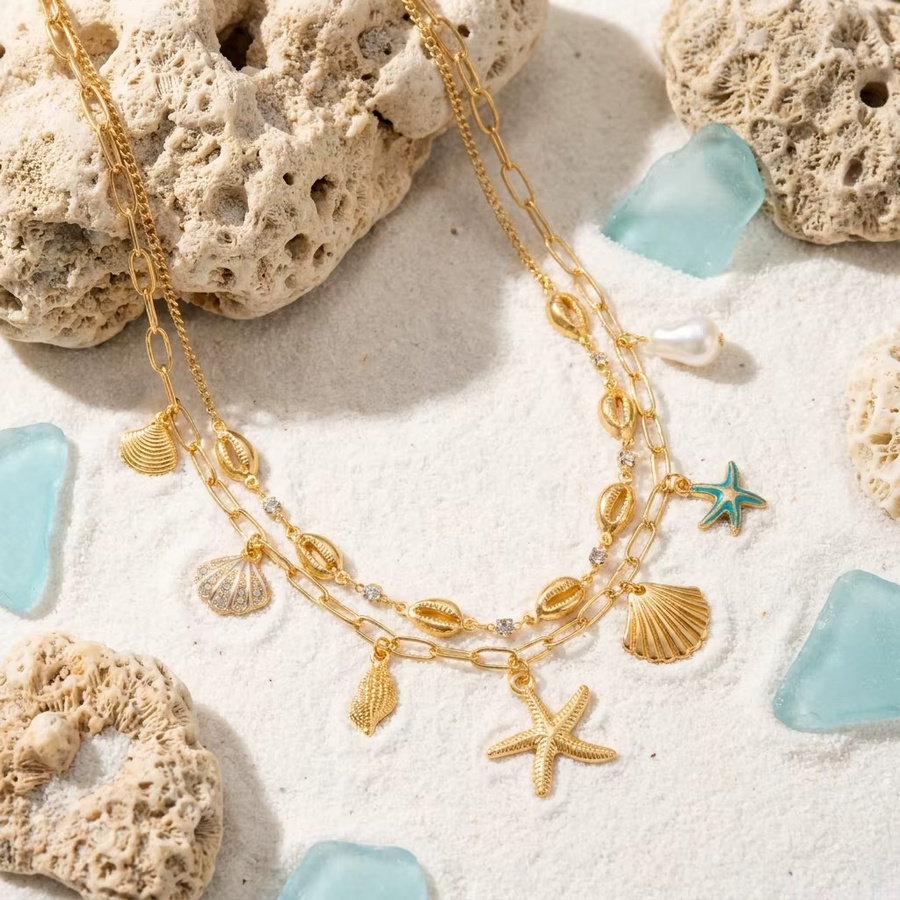 BELLA-Bee Halskette, mehrlagig, Seestern-Muschel-Choker, Gold, Damen - Bild 3