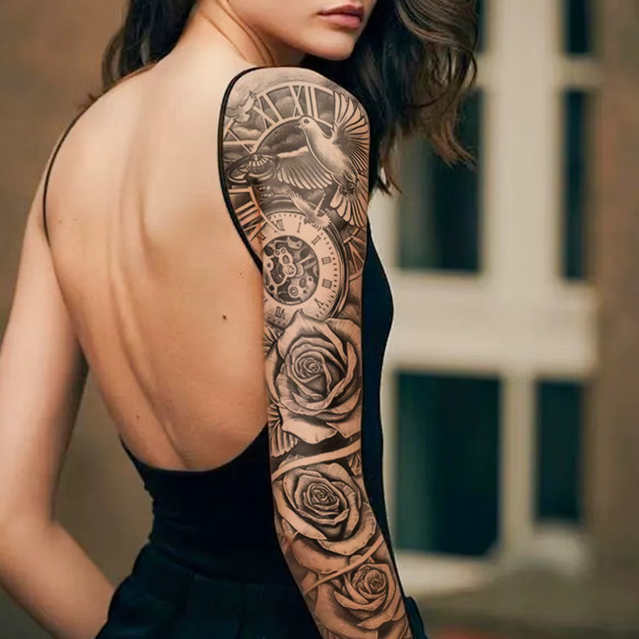YOEMTAT Temporäre Tattoo Aufkleber, Unisex, Rose Blume Taube Vogel - Bild 2