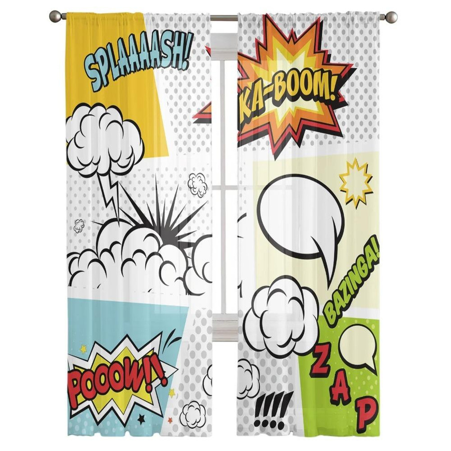 Yiran Furniture Dialog Box Explosion Tüllvorhang aus transparentem Voile mit Grafikdruck, B: 135 cm, H: 115 cm - Bild 1