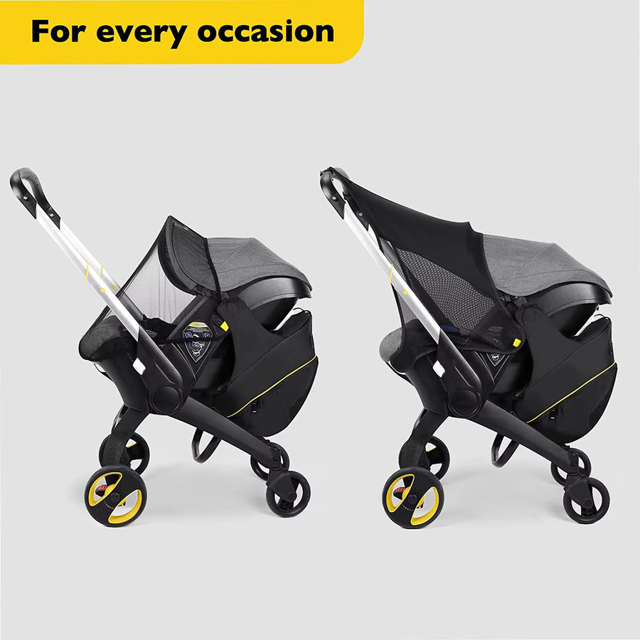 4-in-1 Kinderwagen Zubehör Set in Schwarz mit Regenschutz, Moskitonetz, Hängetasche und Sonnenschutz - Bild 4