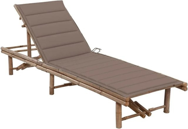 Furnicato Garten-Sonnenliege aus Bambus mit verstellbarer Auflage in Taupe, B/T/H: 200 x 65 x 30-87 cm - Bild 1