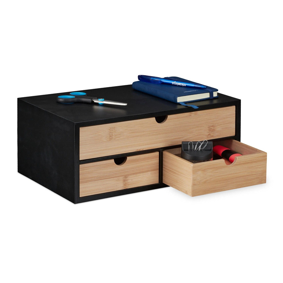 Relaxdays Schreibtisch Organizer aus Bambus und MDF in Schwarz mit 3 Schubladen, B/T/H: 33 x 13,5 x 21 cm - Bild 2