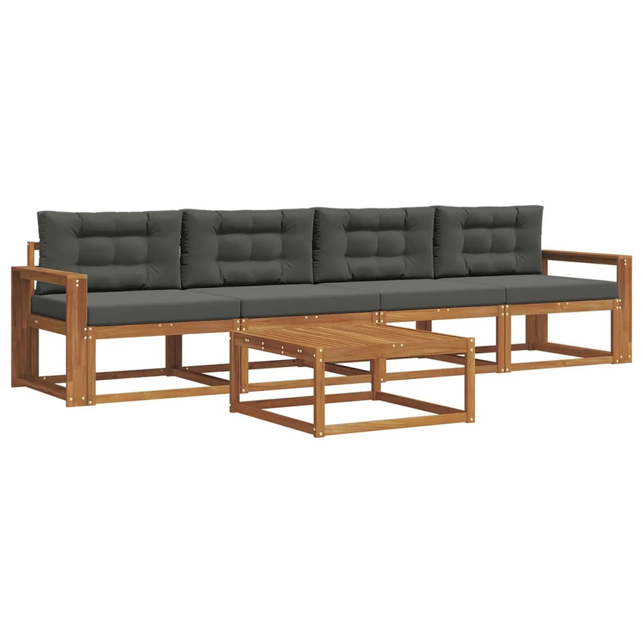 vidaXL Outdoor-Sofagarnitur aus Akazienholz mit Kissen in Anthrazit und Natur - Bild 2