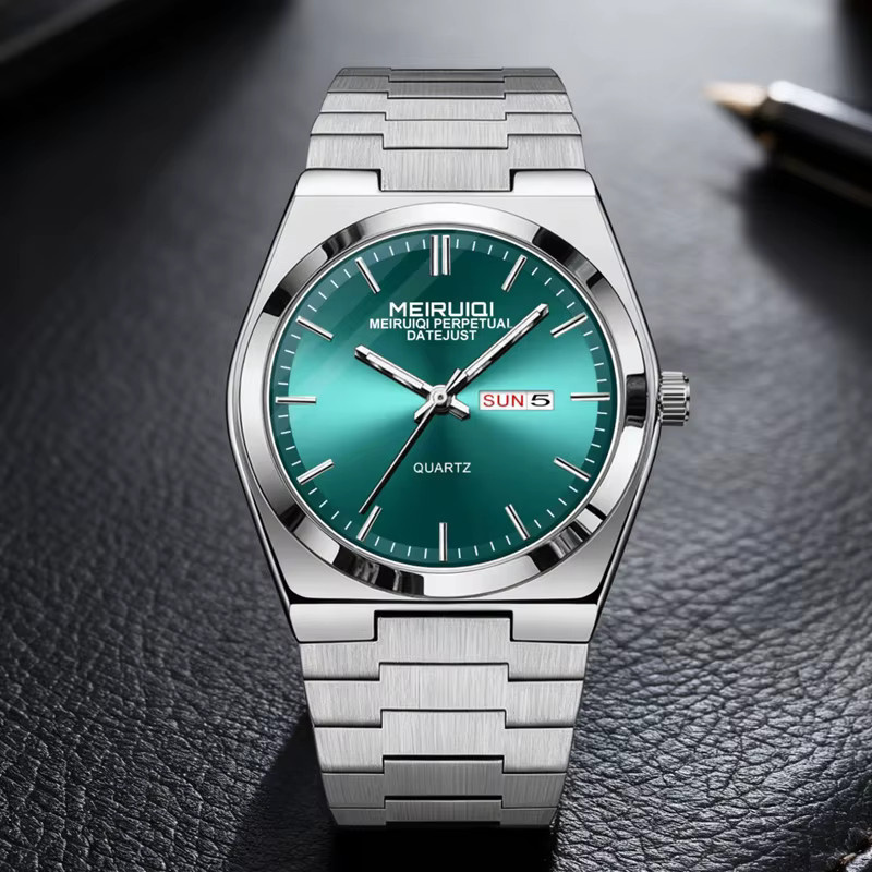 MEIRUIQI Armbanduhr Edelstahl, Blau, Silber, Quarz, Herren - Bild 2