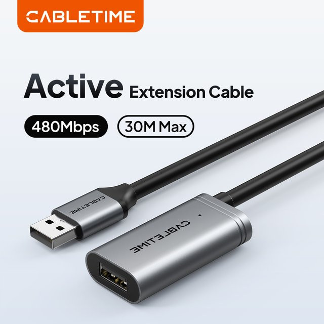 CABLETIME USB 2.0 Verlängerungskabel A-Stecker auf B-Stecker in Schwarz für Computer und VR mit 480 Mbit/s Datenübertragung - Bild 1