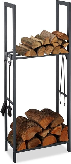 Relaxdays Kaminholzregal aus Stahl in Anthrazit mit 2 Ablagen, B/H/T: 150 x 60 x 30 cm - Bild 1