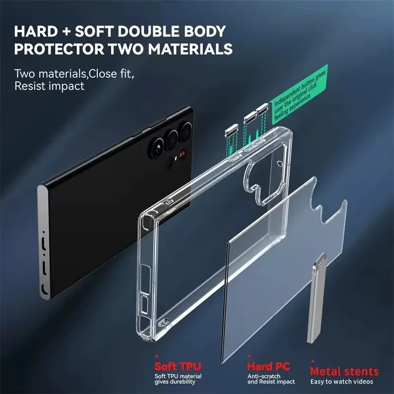 Transparente Handyhülle mit Metallständer für Samsung Galaxy S25 S24 S23 Ultra S22 Plus, stoßfeste Schutzhülle - Bild 2