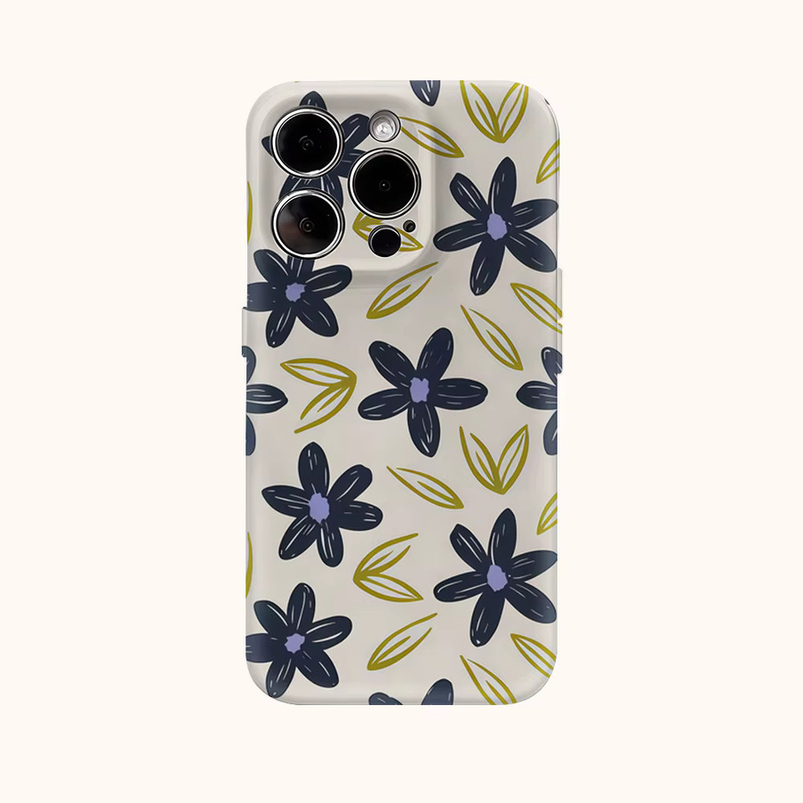 Handyhülle mit marineblauen Blumen und Olivenblättern für iPhone 11 bis iPhone 17 Pro Max Plus, doppellagige Rückseite, Blau/Mehrfarbig - Bild 2