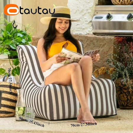OTAUTAU Outdoor Sitzsack Abdeckung für Strand und Pool in Grau mit maritimen Streifen, B/T/H: 90 x 70 x 90 cm