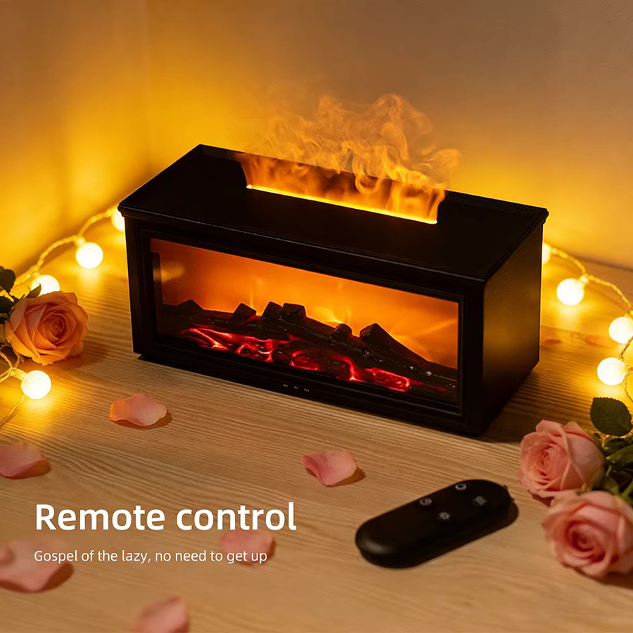 HAOYUNMA Aromadiffusor mit künstlicher Flamme und bunten Nachtlichtern, USB-betriebener Luftbefeuchter in Schwarz - Bild 3