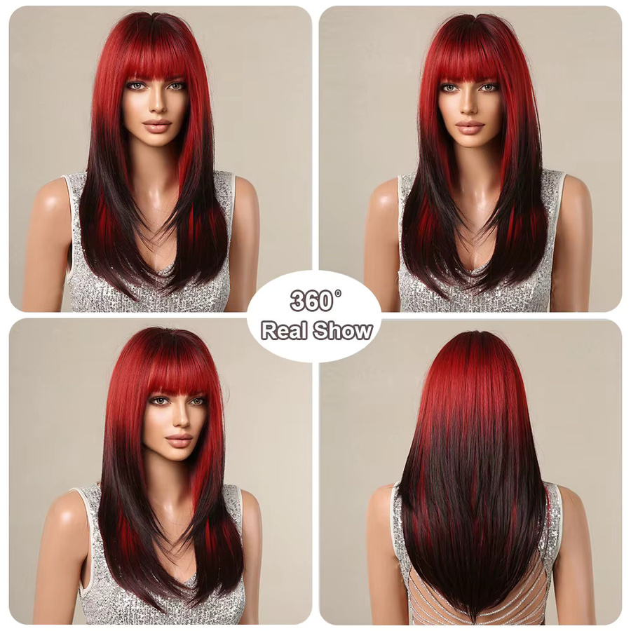 EASIHAIR Perücke, Schwarz-rot Ombre, lang, gerade, geschichtet, mit Pony, Damen - Bild 6