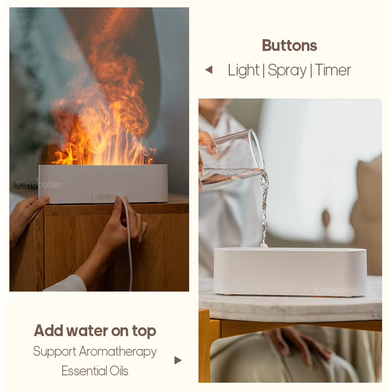 Kinscoter Aromatherapie Diffusor mit simulierter Flamme, USB Luftbefeuchter und Desktop Reiniger in Weiß - Bild 2