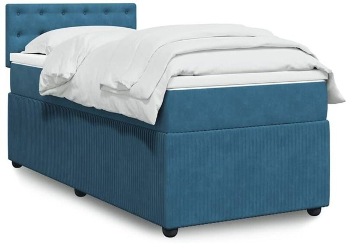 Vidaxl Boxspringbett mit Matratze aus Samt in Blau, B/T/H: 80 x 200 x 100,5 cm - Bild 1