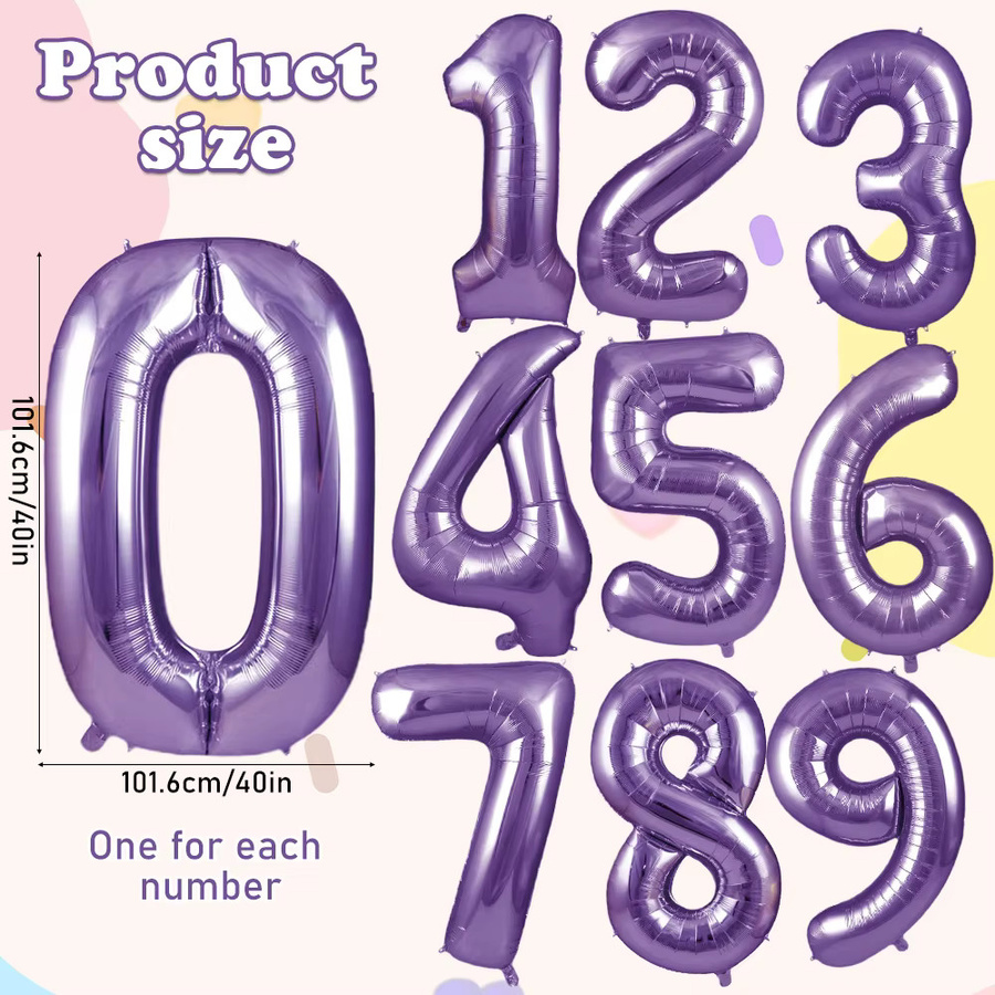 XQYY Zahlenballons aus lila Mylar Aluminiumfolie für Geburtstagsfeier, Abschlussfeier und Dekorationen - Bild 3
