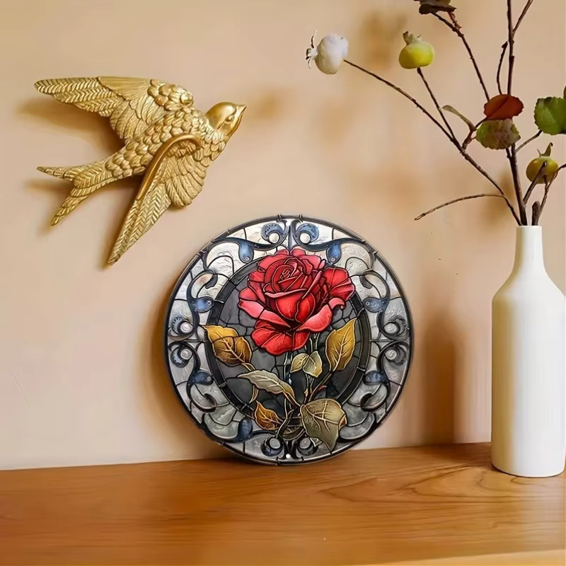 HELLOYOUNG Rundes Metallschild mit Rosenblüten als Vintage Wanddekoration und Türhänger, Durchmesser: 30 cm - Bild 4