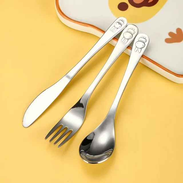 Miffy Edelstahl Besteckset für Kinder aus poliertem Silber, Löffel und Gabel für Dessert, Kuchen oder Obst - Bild 1