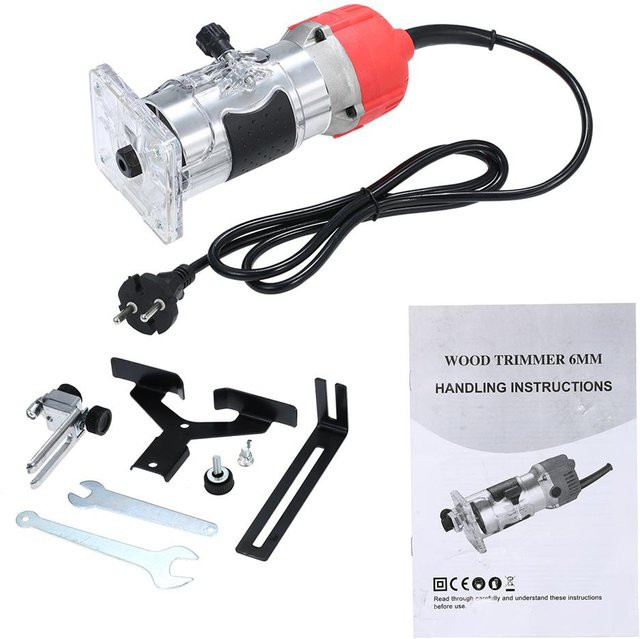 Aimo Kantenfräse mit 800 W und 30000 U/min, elektrischer Trimmer für Holz und Laminat mit transparenter Basis und Kantenführung, Rot - Bild 1