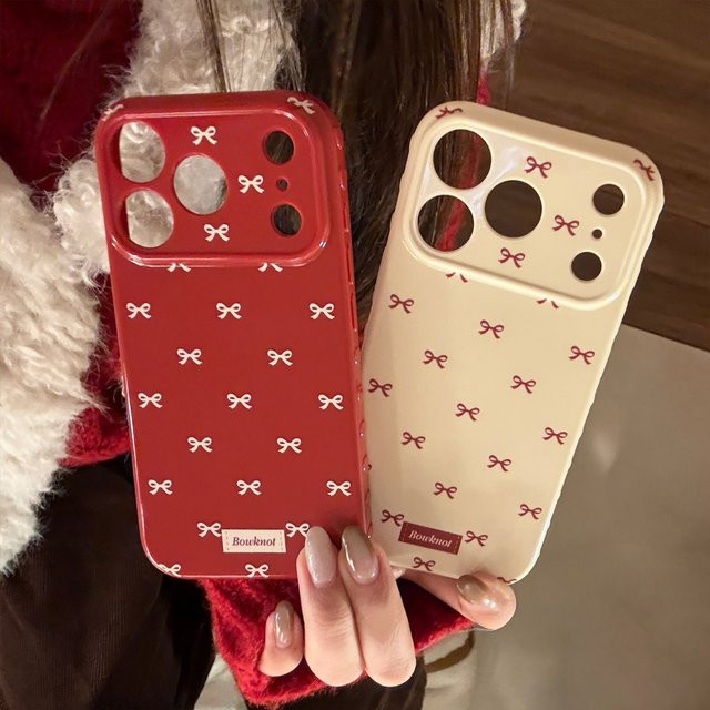 Stoßfeste iPhone Handyhülle mit weißem und rotem Schleifenmuster für Apple iPhone 17 16 15 14 13 12 Pro Max - Bild 1