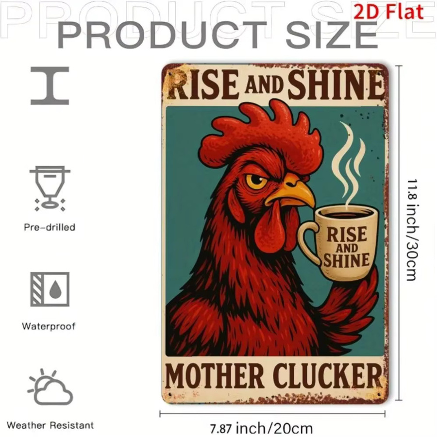 Wandskulptur Rise and Shine Mother Clucker von CIFBUY aus Metall in Blaugrün mit Tiermotiv und Typografie, B/H: 30 x 20 cm - Bild 2