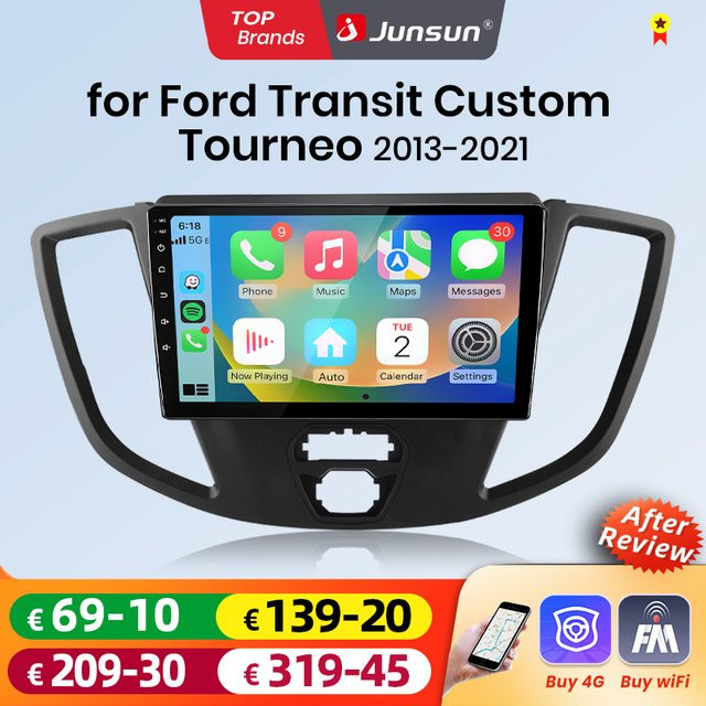 Junsun Android Auto Autoradio für Ford Transit Custom Tourneo 2013-2021 mit Wireless CarPlay, GPS, Navi und DSP, Schwarz - Bild 1