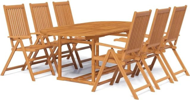 vidaXL 7-tlg Garten-Essgruppe Modell 10 aus Akazienholz in Braun, ausziehbarer ovaler Tisch mit 6 Stühlen - Bild 1