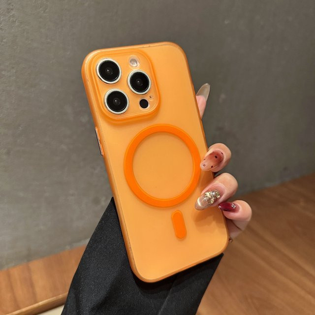 Matte MagSafe Handyhülle mit Kameraschutz von NYFundas für iPhone 12 bis iPhone 17 Pro Max in Blau oder Orange - Bild 1