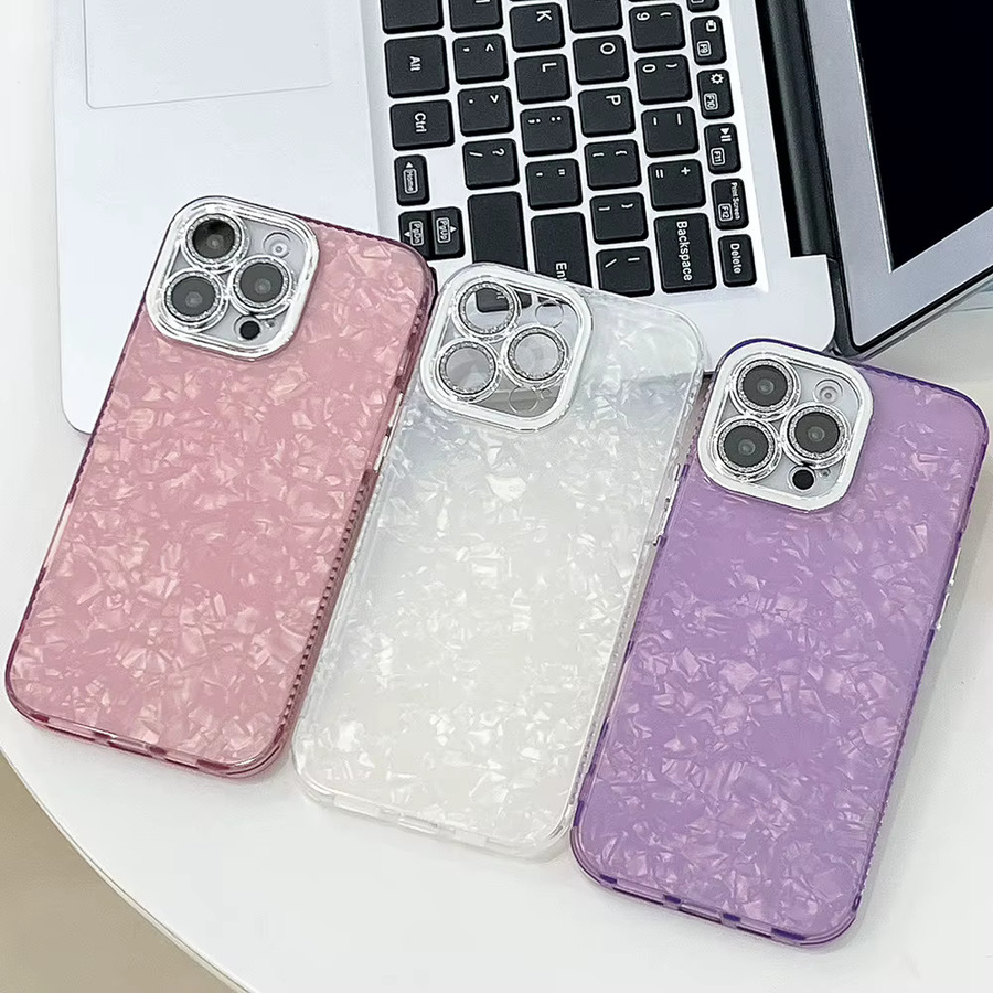 Glänzende Samsung Handyhülle mit Muschel-Muster und Bling-Effekt in Lila für Samsung Galaxy S25 Ultra, S25 Plus, S25, S24, S24 FE und S23 Ultra - Bild 1