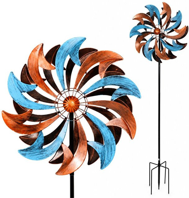 Lemodo Windrad Garten Swirl Blade aus Metall in Kupfer und Blau im Antik-Look, Höhe: 200 cm - Bild 1