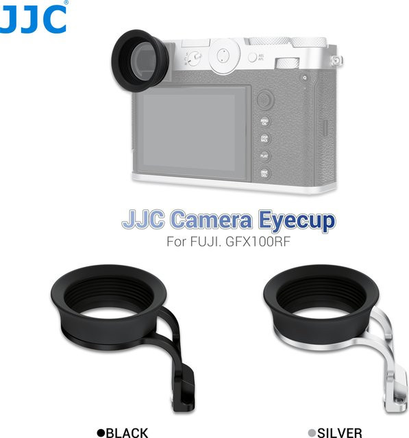 JJC Silikon-Augenmuschel-Adapter für Fujifilm GFX100RF in Schwarz und Silber - Bild 1