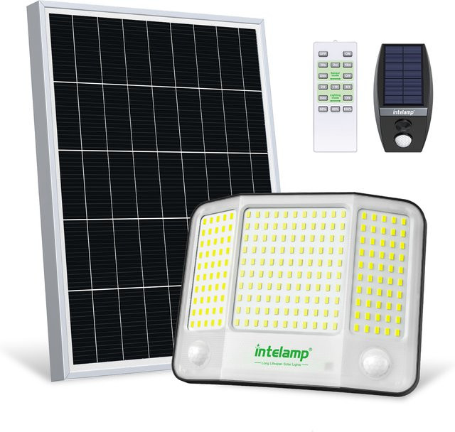 intelamp Solar-Flutlicht für den Außenbereich mit 12500 mAh und großem Solarpanel, LED-Sicherheitsstrahler in Schwarz für Garten und Hof - Bild 1