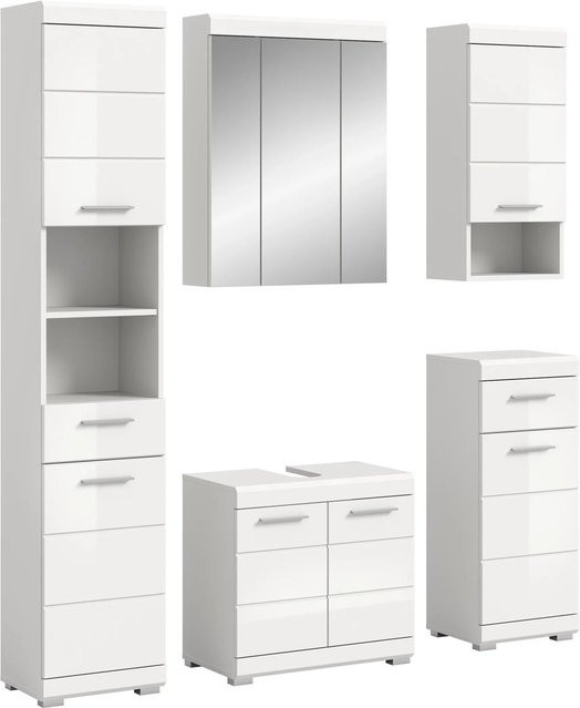 5-teilige Badkombination xonox in Weiß Hochglanz mit Schrankelementen B/H/T: 164 x 191 x 34 cm - Bild 1