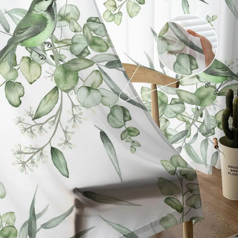 Transparenter Voile-Fenstervorhang mit floralem Aquarell-Design von A Family Of Home Textiles in Grün und Weiß, Breite: 135 cm, Höhe: 114 cm - Bild 5