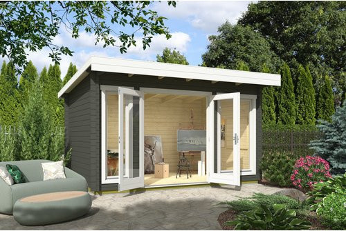 Lasita Holz-Gartenhaus Dorset mit Flachdach in Grüngrau lasiert B/T/H: 390 x 250 x 233,7 cm - Bild 1