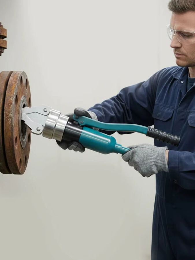 CNCEST 12-Tonnen-Hydraulikverteiler YQ-55 mit Flanschöffner und Mutternverteiler in Gelb und Blau inklusive Aufbewahrungskoffer - Bild 3