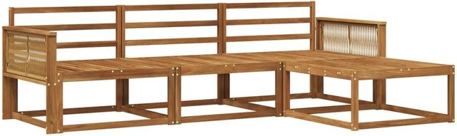 vidaXL Outdoor-Sofagarnitur aus Massivholz Akazie in Braun, 4-teiliges L-Shape Set mit Hocker und Mittelsofas - Bild 1