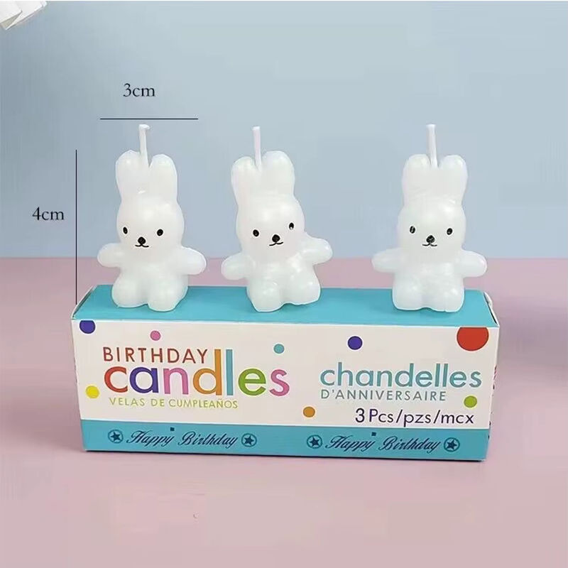 3er Set Cartoon Kaninchen Figurenkerzen aus Wachs in Weiß zur Geburtstagskuchen Dekoration für Kinder - Bild 2