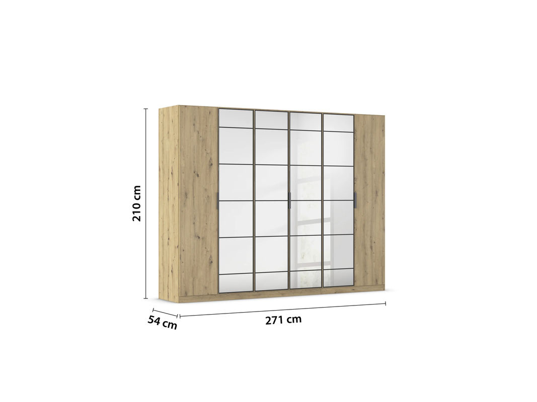 RAUCH Acero Drehtürenschrank in Eiche Artisan mit Glaselementen und Spiegel, B/T/H: 271 x 54 x 210 cm - Bild 3