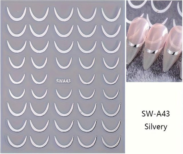 OTRESS Nagelaufkleber 3D Metallic French Stripe Line, Silber - Bild 1
