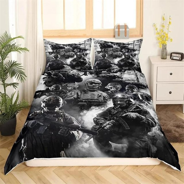 Lodestar Bettwäsche-Set für Kinder mit Armee-Motiv, Grau, Polyester, B/H: 264 x 228 cm - Bild 1