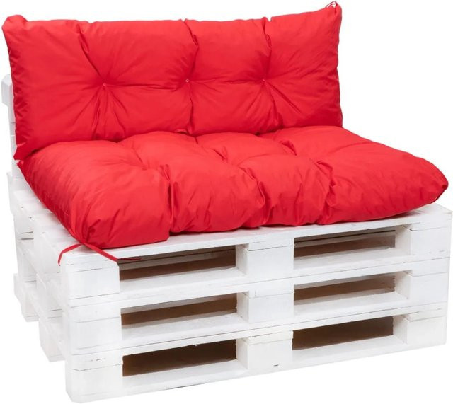 Setgarden Palettenkissen Set in Rot bestehend aus einem Sitzkissen und einem Rückenkissen, Breite: 120 cm, Tiefe: 50 cm für das Sitzkissen und Breite: 120 cm, Tiefe: 40 cm für das Rückenkissen - Bild 1