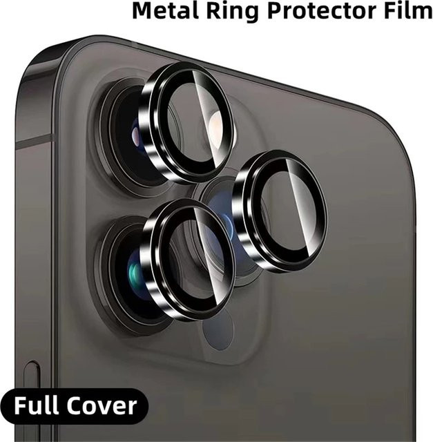 Metallring Kamera-Schutz mit gehärtetem Glas für iPhone 16 Pro Max 15 14 13 12 Pro Max Mini in Titan-Optik Farbe Purple - Bild 1