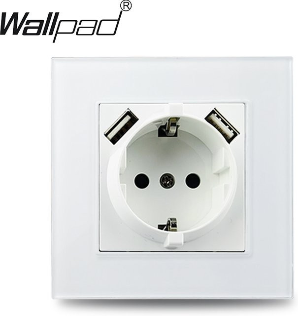 Wallpad Doppel-USB-Wandsteckdose mit weißer Kristallglasscheibe, 5 V, 2100 mA, 16 A, EU-Standard - Bild 1