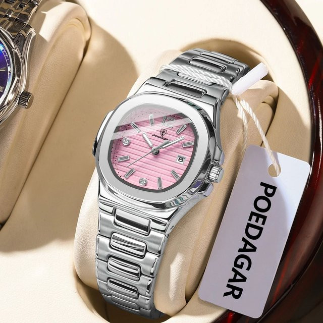 POEDAGAR Armbanduhr, Quarz, Edelstahl, Silber, Eckig, Damen - Bild 1
