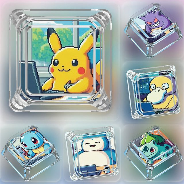 Bandai Pokémon Tastenkappen Schiggy und Pikachu transparent für mechanische Tastaturen mit Cross-Axis - Bild 1